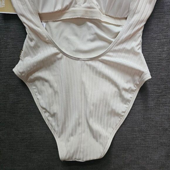 Michael Kors Women's bone Ribbed Square Tank One Piece Swimwear Swimsuit Size 8 - Picture 10 of 14